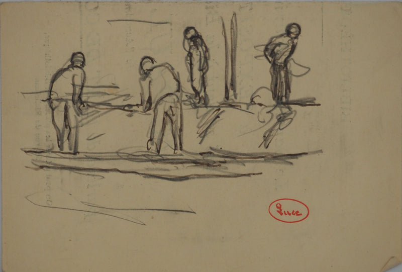 Maximilien LUCE : Les ébénistes, Dessin original (vue générale) - Crédit photo : Galerie Art.Paris