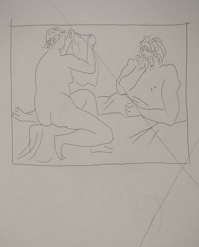 Pablo PICASSO : Métamorphoses d'Ovide, Homme et femme nue tenant un ling, Gravure originale (photo de détail 3) - Crédit photo : Galerie Art.Paris