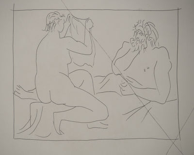 Pablo PICASSO : Métamorphoses d'Ovide, Homme et femme nue tenant un ling, Gravure originale (photo de détail 4) - Crédit photo : Galerie Art.Paris