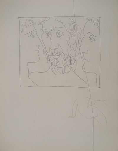 Pablo PICASSO : Métamorphoses d'Ovide, Trois têtes d'homme, Gravure originale (vue générale) - Crédit photo : Galerie Art.Paris
