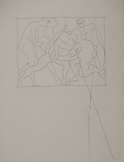Pablo PICASSO : Métamorphoses d'Ovide, Deux lutteurs observés par trois femmes nue, Gravure originale (vue générale) - Crédit photo : Galerie Art.Paris