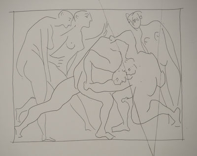 Pablo PICASSO : Métamorphoses d'Ovide, Deux lutteurs observés par trois femmes nue, Gravure originale (photo de détail 4) - Crédit photo : Galerie Art.Paris