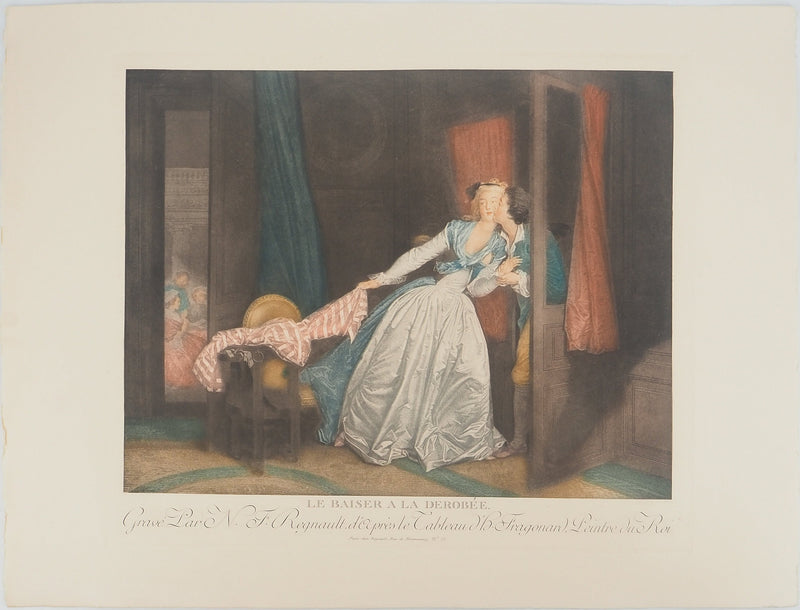 Jean-Honoré FRAGONARD : Le baiser dérobé, Gravure originale (vue générale) - Crédit photo : Galerie Art.Paris
