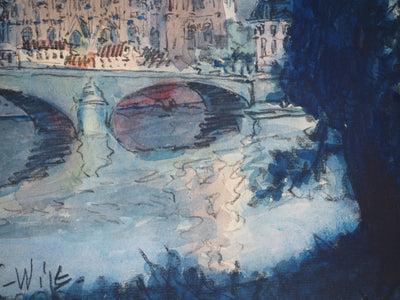 Frank WILL : La collégiale Notre-Dame de Mantes-la-Jolie, Aquarelle originale (photo de détail 6) - Crédit photo : Galerie Art.Paris