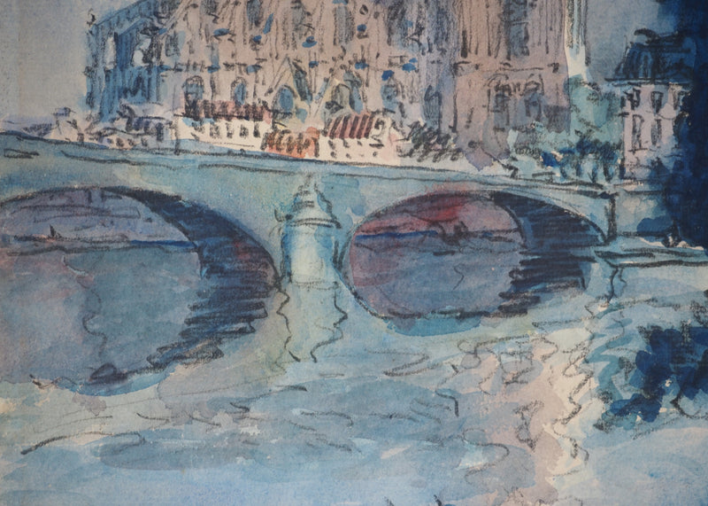 Frank WILL : La collégiale Notre-Dame de Mantes-la-Jolie, Aquarelle originale (photo de détail 5) - Crédit photo : Galerie Art.Paris