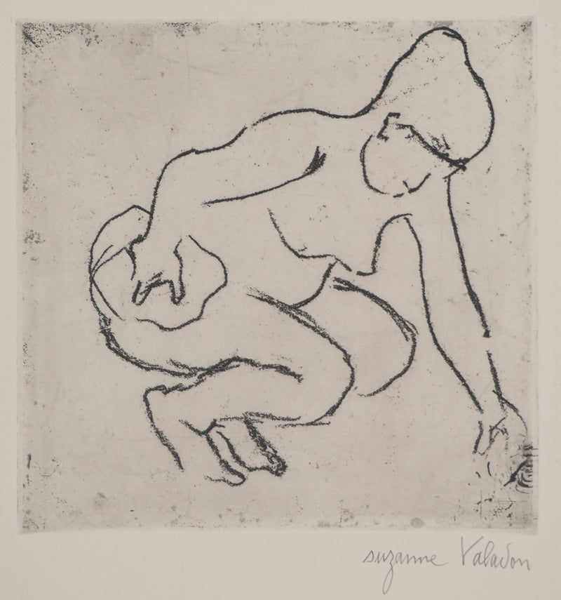 Suzanne VALADON : Catherine accroupie aux traits noirs, Gravure originale (vue générale) - Crédit photo : Galerie Art.Paris