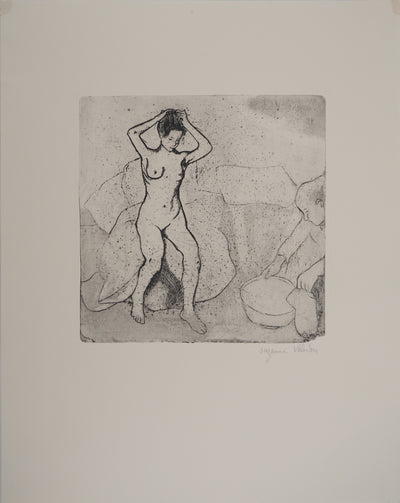 Suzanne VALADON : Catherine prépare le tub et Louise nue se coiffe, Gravure originale (vue générale) - Crédit photo : Galerie Art.Paris