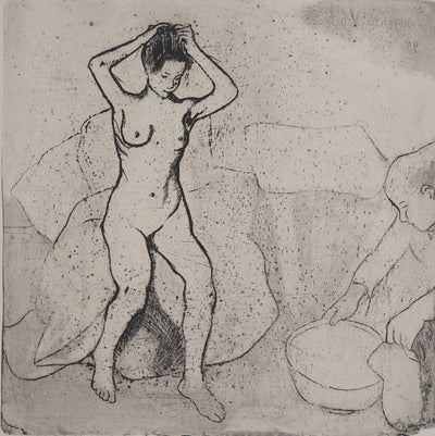 Suzanne VALADON : Catherine prépare le tub et Louise nue se coiffe, Gravure originale (photo de détail 4) - Crédit photo : Galerie Art.Paris