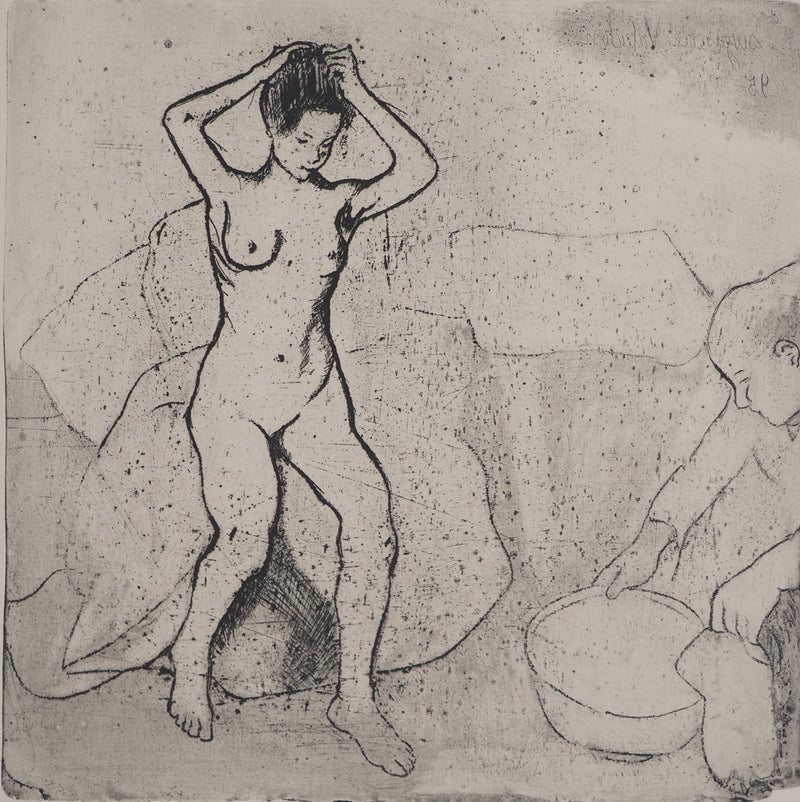Suzanne VALADON : Catherine prépare le tub et Louise nue se coiffe, Gravure originale (photo de détail 4) - Crédit photo : Galerie Art.Paris