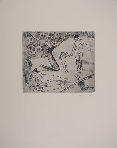 Suzanne VALADON : Femmes et enfant au bord de l'eau, Gravure originale (vue générale) - Crédit photo : Galerie Art.Paris