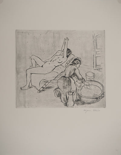 Suzanne VALADON : Adèle préparant le tub et Ketty aux bras levés, Gravure originale (vue générale) - Crédit photo : Galerie Art.Paris
