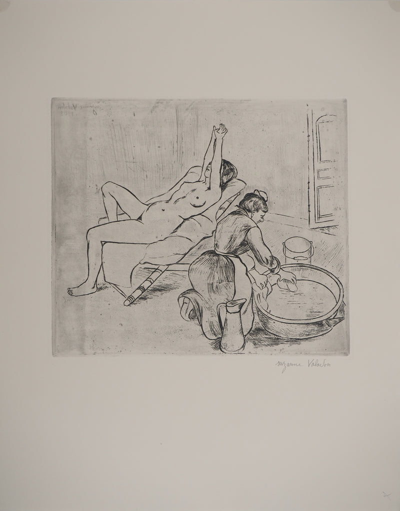 Suzanne VALADON : Adèle préparant le tub et Ketty aux bras levés, Gravure originale (vue générale) - Crédit photo : Galerie Art.Paris