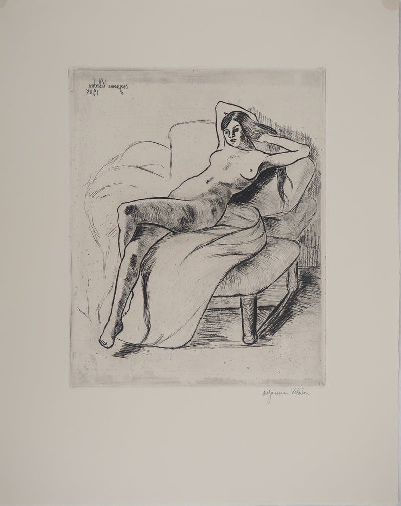 Suzanne VALADON : Christiane nue allongée, Gravure originale (vue générale) - Crédit photo : Galerie Art.Paris