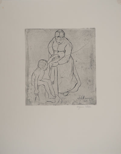 Suzanne VALADON : Grand-mère et petit garçon, Gravure originale (vue générale) - Crédit photo : Galerie Art.Paris