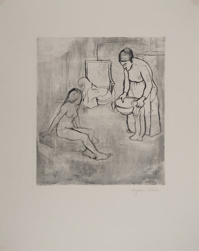 Suzanne VALADON : Grand-mère et Louise nue assise à terre, Gravure originale (vue générale) - Crédit photo : Galerie Art.Paris