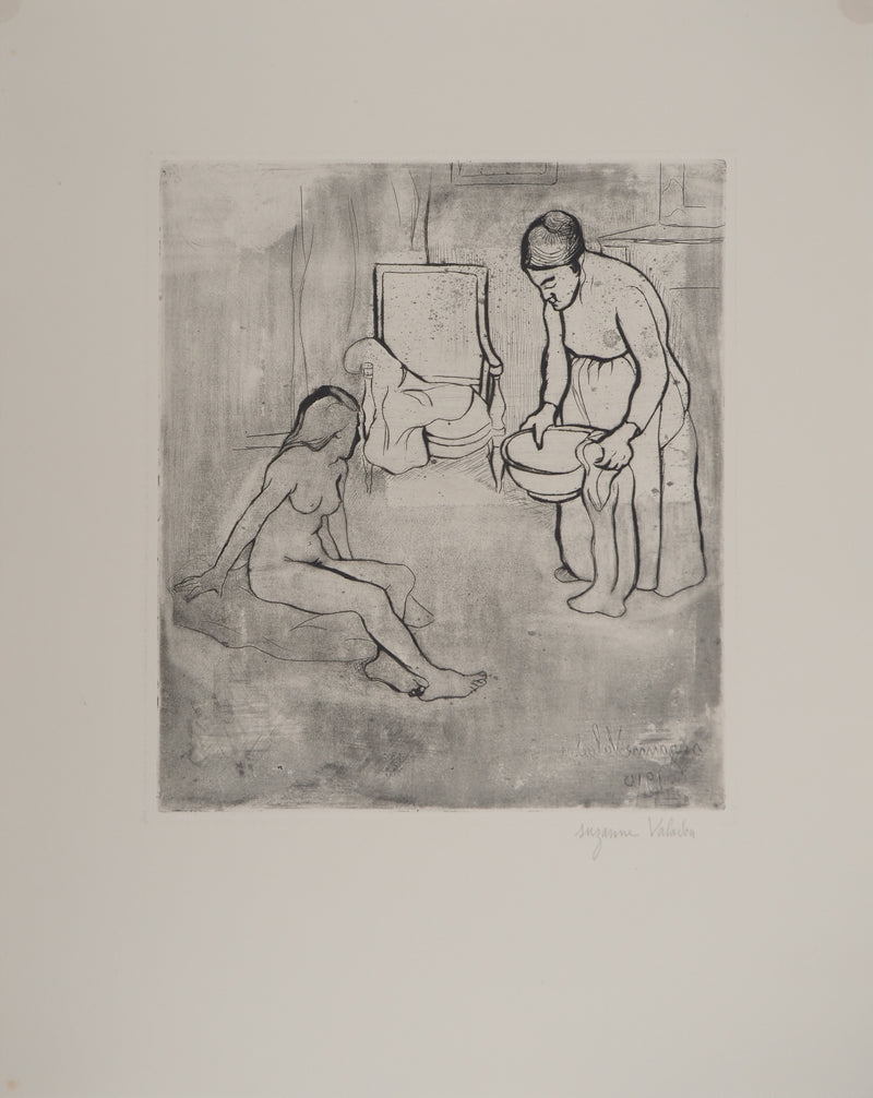Suzanne VALADON : Grand-mère et Louise nue assise à terre, Gravure originale (vue générale) - Crédit photo : Galerie Art.Paris