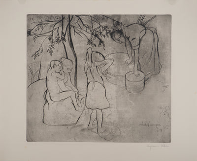 Suzanne VALADON : Toilette des enfants dans le jardin, Gravure originale (vue générale) - Crédit photo : Galerie Art.Paris