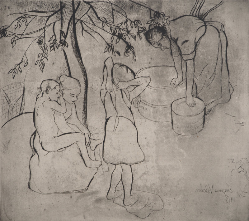 Suzanne VALADON : Toilette des enfants dans le jardin, Gravure originale (photo de détail 4) - Crédit photo : Galerie Art.Paris