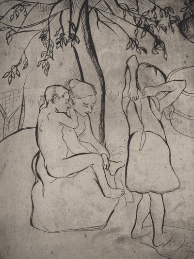 Suzanne VALADON : Toilette des enfants dans le jardin, Gravure originale (photo de détail 6) - Crédit photo : Galerie Art.Paris