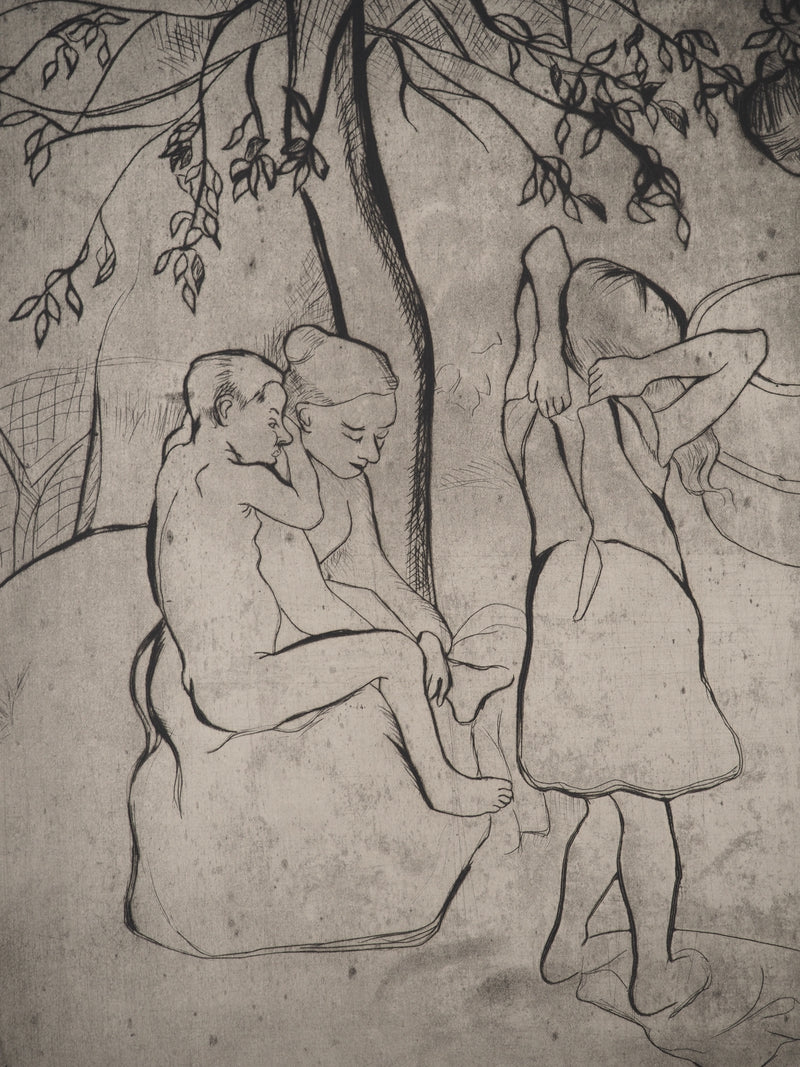 Suzanne VALADON : Toilette des enfants dans le jardin, Gravure originale (photo de détail 6) - Crédit photo : Galerie Art.Paris