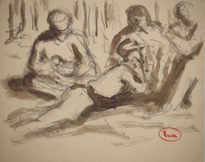 Maximilien LUCE : Déjeuner sur l'herbe, Dessin original (photo de détail 2) - Crédit photo : Galerie Art.Paris