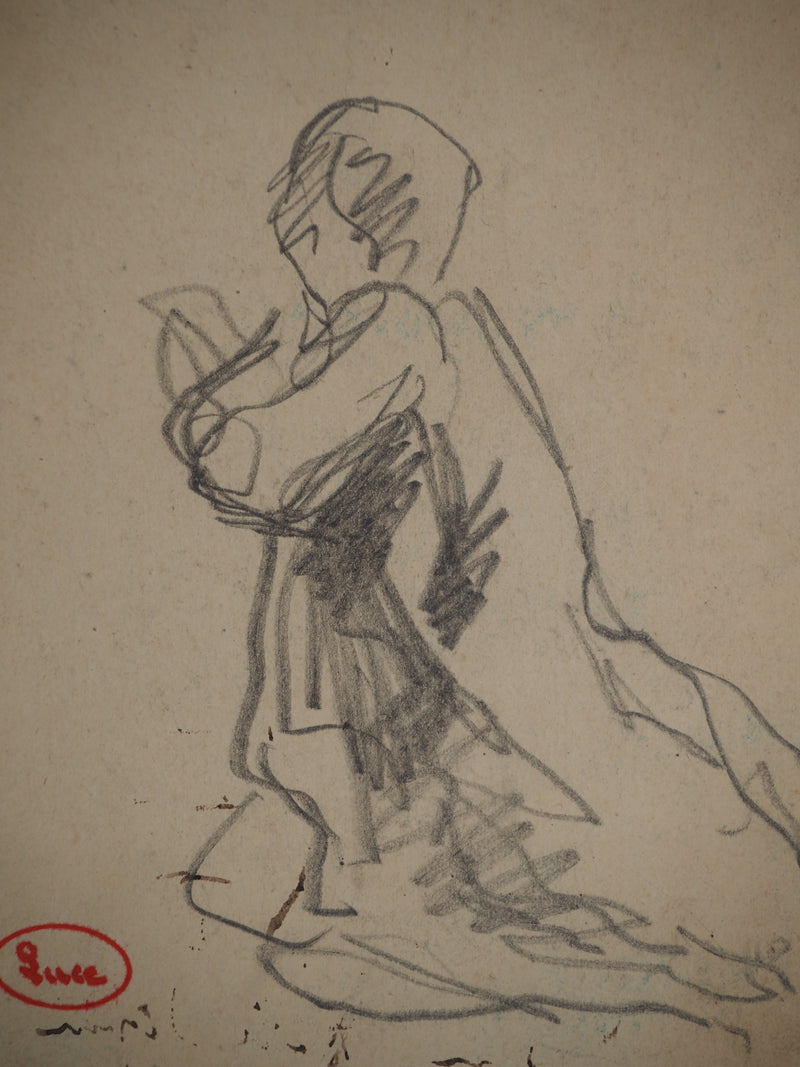 Maximilien LUCE : La prière, Dessin original (photo de détail 2) - Crédit photo : Galerie Art.Paris