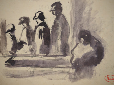 Maximilien LUCE : Personnages faisant la queue, Dessin original (photo de détail 3) - Crédit photo : Galerie Art.Paris