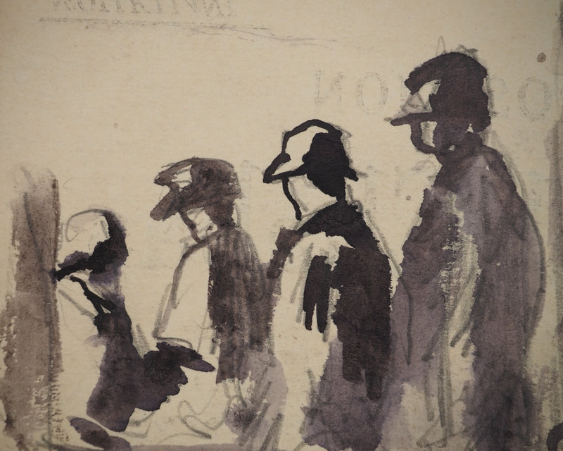 Maximilien LUCE : Personnages faisant la queue, Dessin original (photo de détail 4) - Crédit photo : Galerie Art.Paris