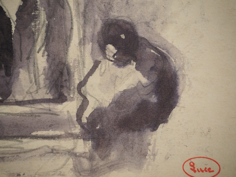 Maximilien LUCE : Personnages faisant la queue, Dessin original (photo de détail 5) - Crédit photo : Galerie Art.Paris