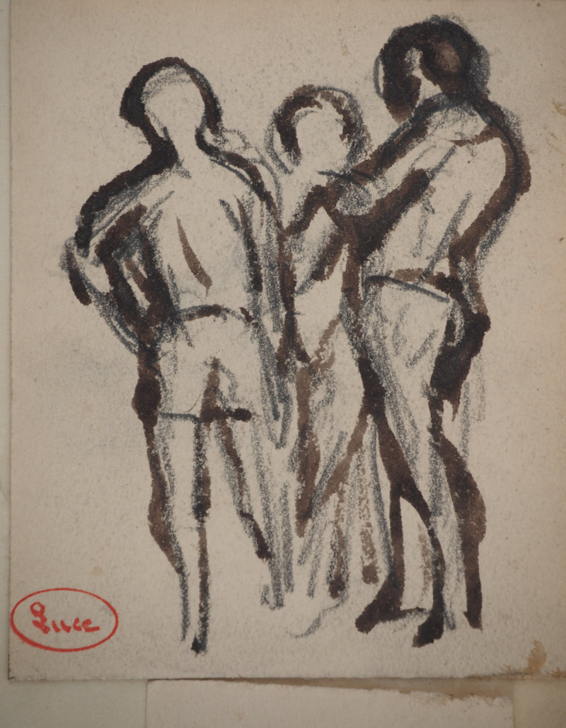 Maximilien LUCE : Les trois amis, Dessin original (vue générale) - Crédit photo : Galerie Art.Paris