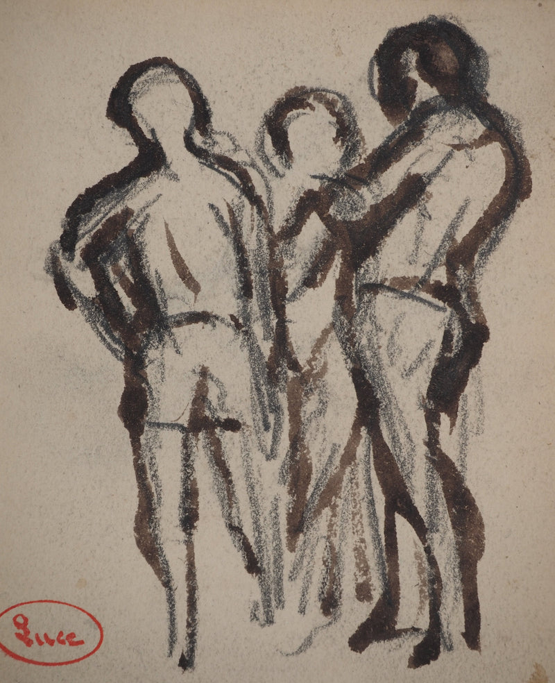 Maximilien LUCE : Les trois amis, Dessin original (photo de détail 4) - Crédit photo : Galerie Art.Paris