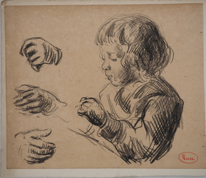 Maximilien LUCE : Les petites mains, Dessin original (vue générale) - Crédit photo : Galerie Art.Paris