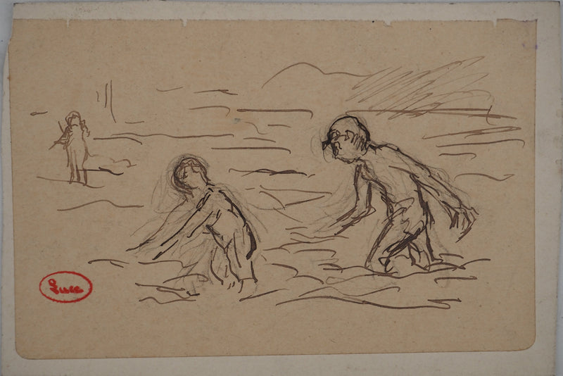 Maximilien LUCE : Journée à la mer, Dessin original (vue générale) - Crédit photo : Galerie Art.Paris