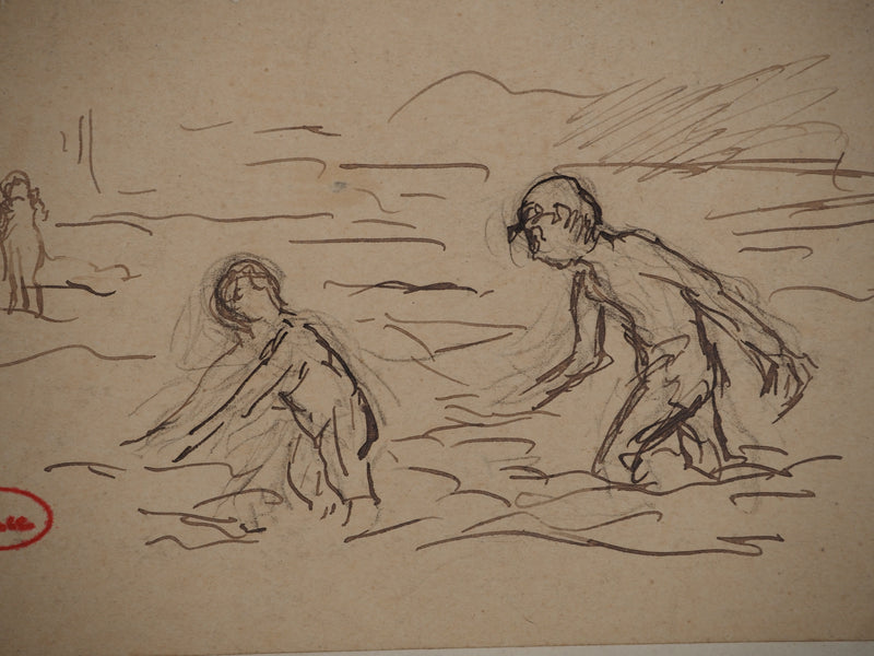 Maximilien LUCE : Journée à la mer, Dessin original (photo de détail 2) - Crédit photo : Galerie Art.Paris