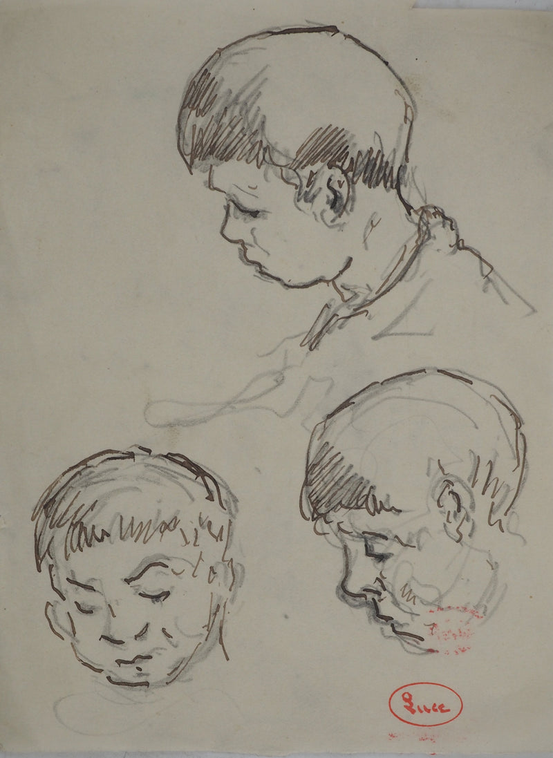 Maximilien LUCE : Trois frères, Dessin original (vue générale) - Crédit photo : Galerie Art.Paris