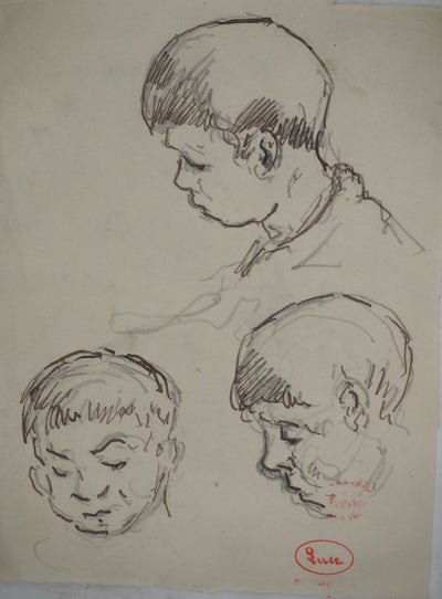 Maximilien LUCE : Trois frères, Dessin original (photo de détail 2) - Crédit photo : Galerie Art.Paris