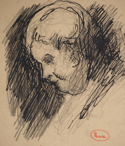 Maximilien LUCE : Vieille femme vue de profil, Dessin original (vue générale) - Crédit photo : Galerie Art.Paris