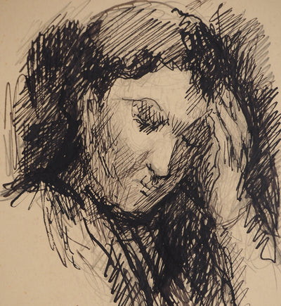 Maximilien LUCE : L'inquiétude, Dessin original (photo de détail 3) - Crédit photo : Galerie Art.Paris