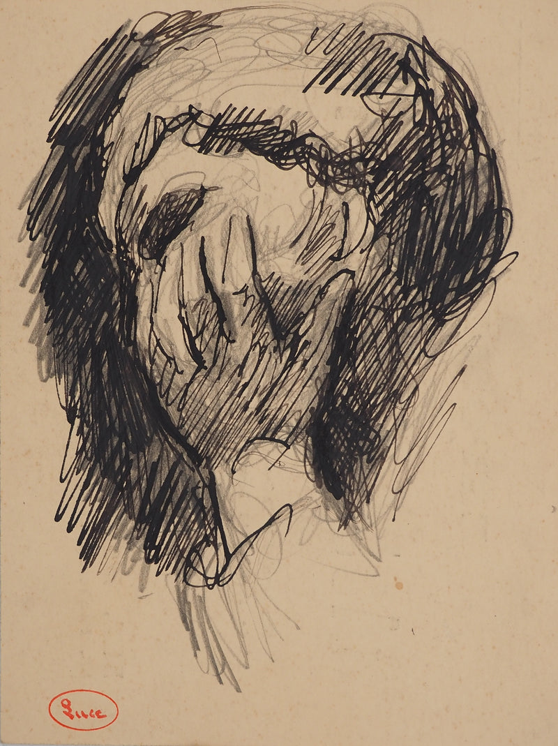 Maximilien LUCE : Le penseur, Dessin original (vue générale) - Crédit photo : Galerie Art.Paris