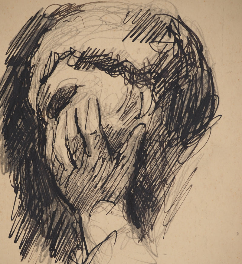 Maximilien LUCE : Le penseur, Dessin original (photo de détail 3) - Crédit photo : Galerie Art.Paris