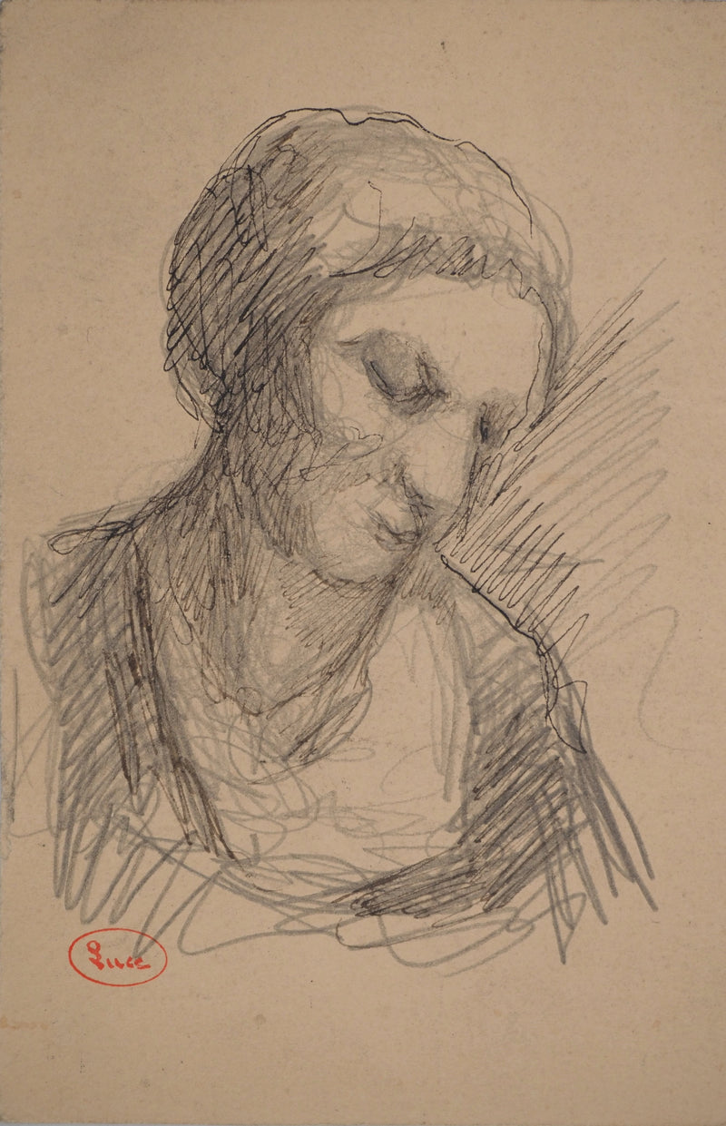 Maximilien LUCE : Portrait endormi, Dessin original (vue générale) - Crédit photo : Galerie Art.Paris