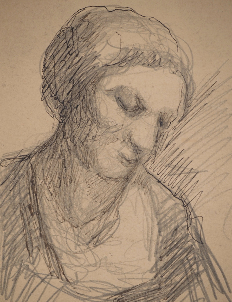 Maximilien LUCE : Portrait endormi, Dessin original (photo de détail 3) - Crédit photo : Galerie Art.Paris