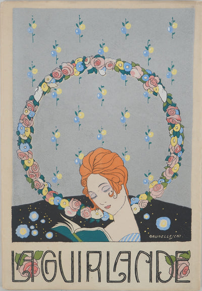 Umberto BRUNELLESCHI : Jeune fille aux fleurs, Lithographie originale (vue générale) - Crédit photo : Galerie Art.Paris