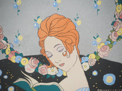 Umberto BRUNELLESCHI : Jeune fille aux fleurs, Lithographie originale (photo de détail 4) - Crédit photo : Galerie Art.Paris