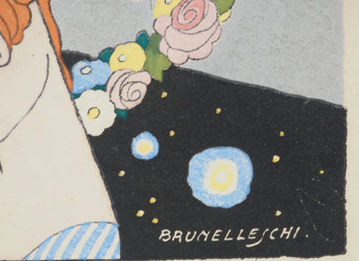 Umberto BRUNELLESCHI : Jeune fille aux fleurs, Lithographie originale (photo de détail 2) - Crédit photo : Galerie Art.Paris