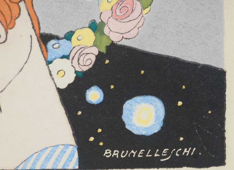 Umberto BRUNELLESCHI : Jeune fille aux fleurs, Lithographie originale (photo de détail 2) - Crédit photo : Galerie Art.Paris