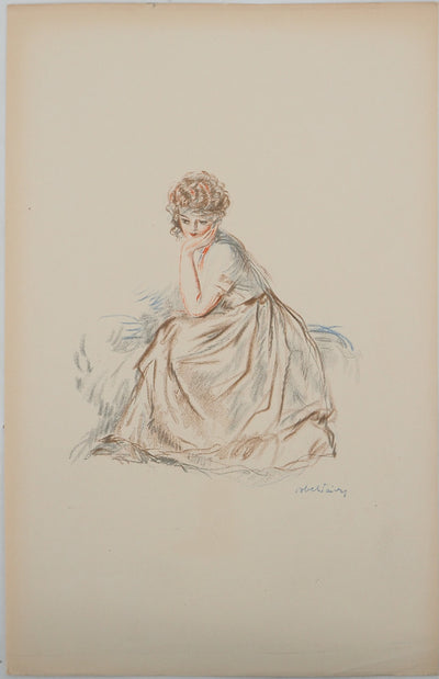 Georges BARBIER : Muse pensive, Lithographie originale (vue générale) - Crédit photo : Galerie Art.Paris