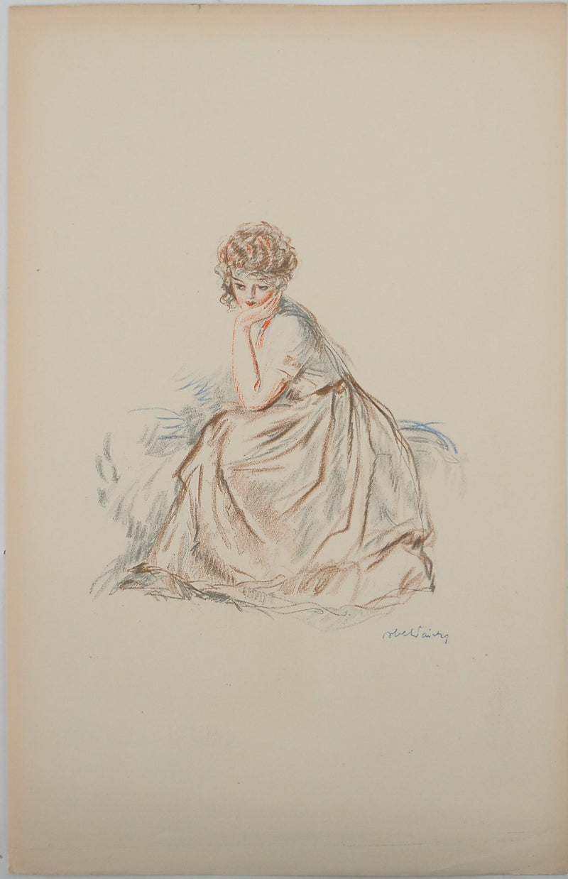 Georges BARBIER : Muse pensive, Lithographie originale (vue générale) - Crédit photo : Galerie Art.Paris