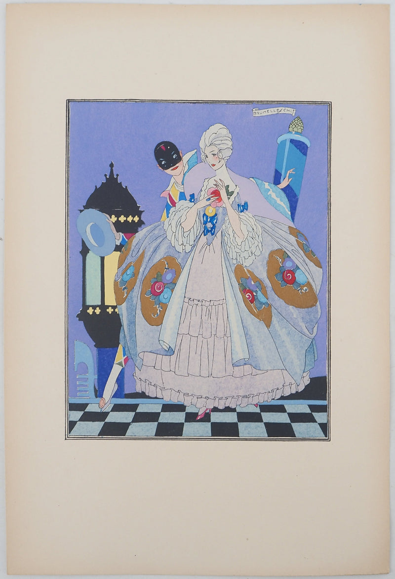 Umberto BRUNELLESCHI : Le bal masqué, Lithographie originale (vue générale) - Crédit photo : Galerie Art.Paris
