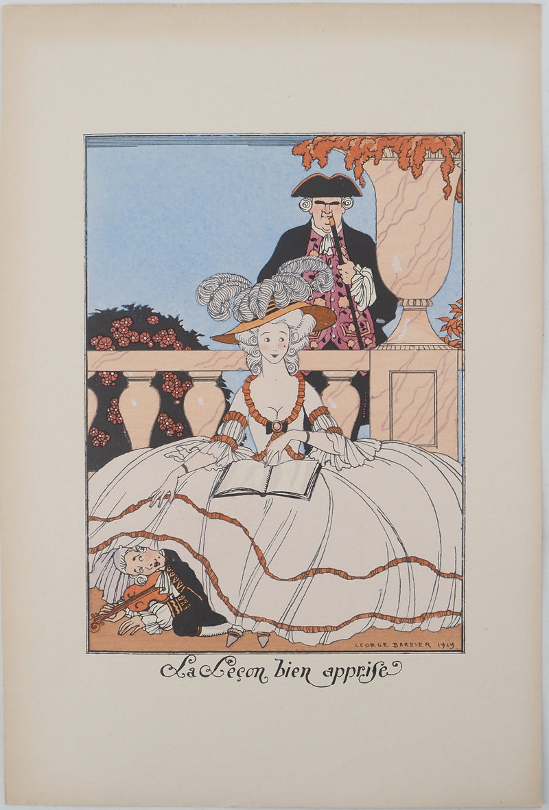 Georges BARBIER : La leçon de musique, Lithographie originale (vue générale) - Crédit photo : Galerie Art.Paris
